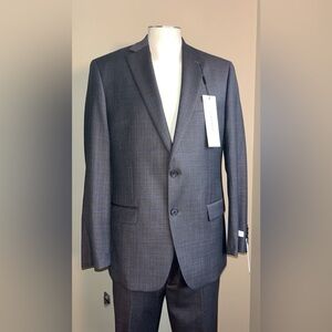 Calvin Klein Slim Fit Suit - 40R / 34W - Gray Birdseye & Blue Windowpane NWT